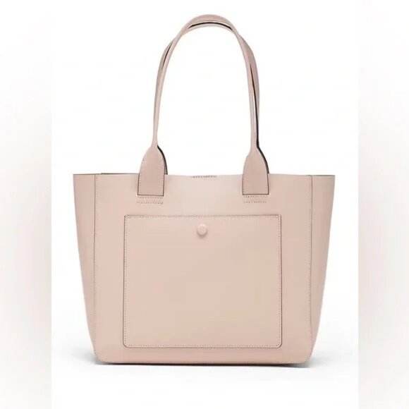 Banana Republic Leather Large East-West Tote Taupe With Lime Interior L/N - Picture 1 of 12